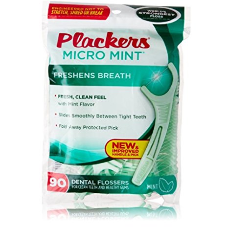 PLACKERS Micro Mint Freshens Breath, Dental Flossers Mint 90 Each ( Pack of 6)
