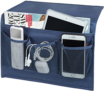 Telaero Bedside Caddy, Bedside Storage Organizer, Remote Control Magazine Phone Tablet Glasses Holder for Home Dorm Sofa Desk (Navy)