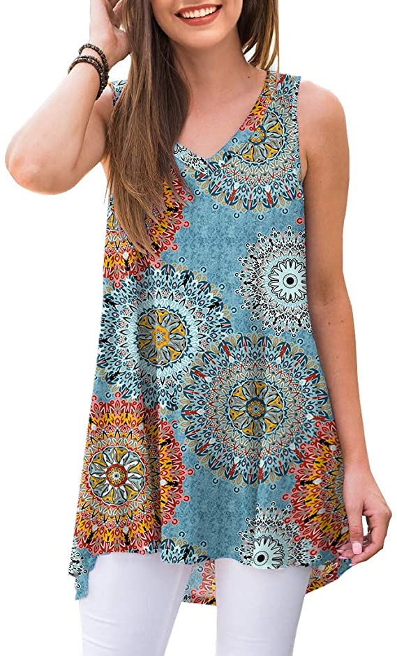 AWULIFFAN Women's Summer Sleeveless V-Neck T-Shirt Tunic Tops Blouse Shirts