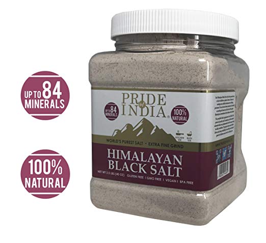 Pride Of India - Himalayan Black Rock Salt - Extra-Fine Grind, 2.5 Pound (40oz) - Kala Namak - Contains 84  Minerals - Perfect for Cooking, Tofu Scrambles, Table Shakers, Kitchen, Restaurant Use