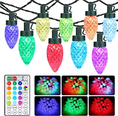 Brizled C9 RGB Christmas Lights, 33ft 50 LED Color Changing Outdoor Christmas Lights, Connectable Halloween Light with Remote, Dimmable Waterproof for Christmas Tree Light Xmas Tree Party Indoor Decor