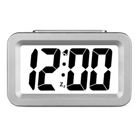 Hense Creative Nightlight Alarm Clock Bedside Desk Table Electronic Clock Battery Operated Mute Luminous Alarm Clock With Adjustable Light HA35 (Silver)
