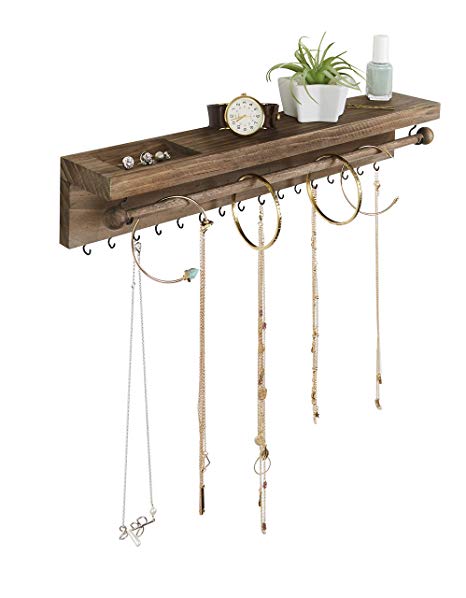 SoCal Buttercup Rustic Jewelry Organizer Wall Mounted - Hanging Necklace Holder - Wall Mounted Jewelry Hanger - Farmhouse Wood Jewelry Display - Storage for Necklaces, Bracelets, and Stud Earrings
