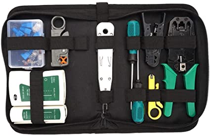 Sunda Network Tool Kit Professional, Network Cable Repair Set Cat6 Cat5e Rj45 Crimp Tool 8P8C 4P4C 6P6C Connectors Cable Tester Screwdriver Stripping Pliers Tool Set Wire Crimper Connector