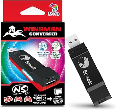 Brook Wingman NS Lite Converter- Support Xb Series X/S/One/360, PS5/PS4/PS3, Xb Elite 1/2, Switch Pro Controllers on Switch and PC(X-Input) Console,Supports Remap, Marco, and Adjustable Turbo