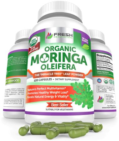 MORINGA OLEIFERA ✮ Pure Organic Miracle Tree Superfood Powder ✮ Anti Aging Brain & Metabolism Booster ✮ 120 Vegetable Capsules by Fresh Healthcare