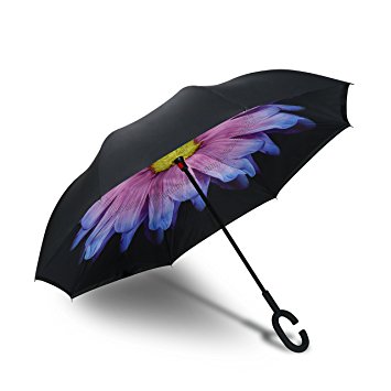 Procella Inverted Umbrella, Large Windproof Double Layer Canopy, Big Straight Reverse Umbrellas for Car, Travel, Rain, Sun and Outdoor Use, Hands-Free C-Shape Handle, UV Protection, Lightweight