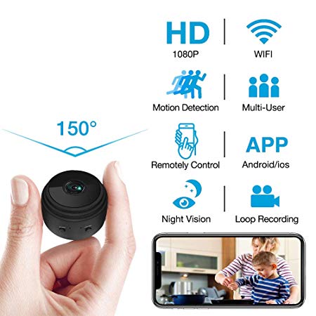 Hidden Camera WiFi Wireless HD 1080P Mini Camera with Motion Detection Smart Alarm and Night Vision Indoor Covert Security Camera for Home and Office