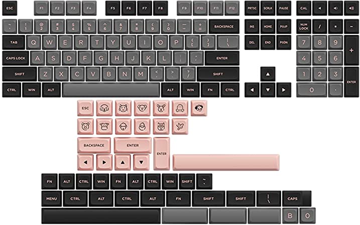 Akko Black & Pink Keycap Set 155-key ASA-Low Profile PBT Double Shot Keycap Set for Mechanical Keyboards