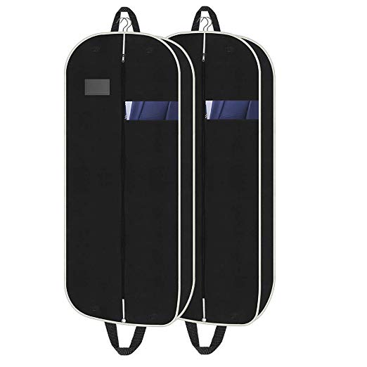 Orange Tech 43" Gusseted Travel Garment Bag(2 Packs), Foldable Suit Cover with Zipper & Metal Eyehole for Storage and Travel, Breathable Garment Cover with Double Carry Handles for Suits, Dresses