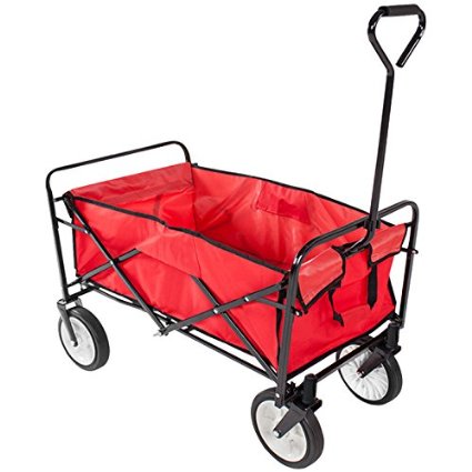Topeakmart Folding Wagon Utility Garden Cart Beach Shopping Wagon (Red)