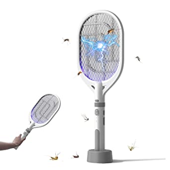 2 in 1 Electric Bug Zapper, Mosquito Killer Mosquitoes Lamp & Racket, USB Rechargeable Electric Fly Swatter for Home and Outdoor Powerful Grid