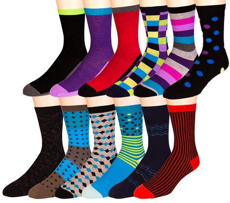 Men's Pattern Dress Funky Fun Colorful Socks 12 Assorted Patterns Size 10-13