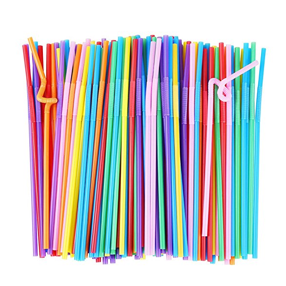 Flexible Plastic Drinking Straws, Extra Long Disposable Bendy Party Fancy Straws, Pack of 200