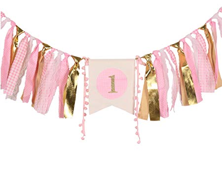 WAOUH HighChair Banner for 1st Birthday - First Birthday Decorations for Photo Booth Props, Birthday Souvenir and Gifts for Kids, Best Party Supplies(Baby Girl)