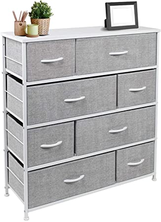 Sorbus Dresser with 8 Drawers - Furniture Storage Chest Tower Unit for Bedroom, Hallway, Closet, Office Organization - Steel Frame, Wood Top, Easy Pull Fabric Bins (White)