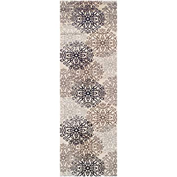 Superior Elegant Leigh Collection Area Rug, 8mm Pile Height with Jute Backing, Chic Contemporary Floral Medallion Pattern, Anti-Static, Water-Repellent Rugs - Beige, 2'7" x 8' Runner