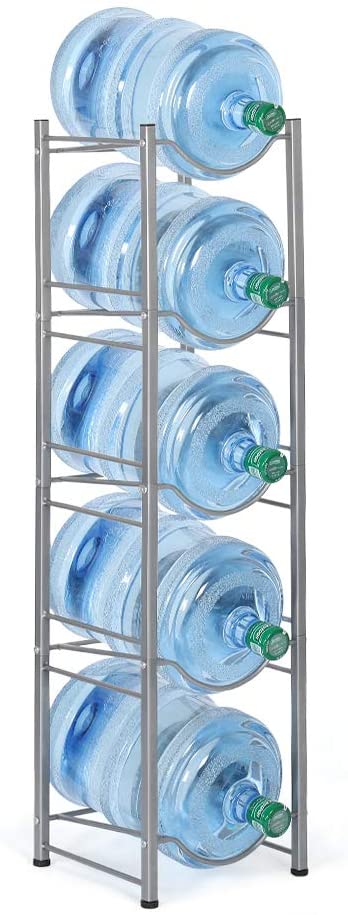 5-Tier Water Bottle Holder Cooler Jug Rack, 5 Gallon Water Bottle Storage Rack Detachable Heavy Duty Chrome Water Bottle Cabby Rack Caddy Carrier with Holder (Ship from US)