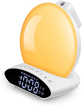 Wake Up Light Sunrise Alarm Clock for Heavy Sleeper, 7 Color Sleep Aid Sound Machine with Sunset Simulation for Kids & Adult, Dual Alarms, Snooze, FM Radio, Night Light, Bedside Lamp, USB Music Player