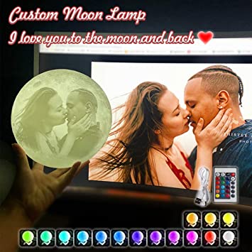 Customized 3D Printed Moon Lamp with Picture, Personalized Gift 16 Colors with Remote Control for Baby Kids Lover 5.9inch/15cm