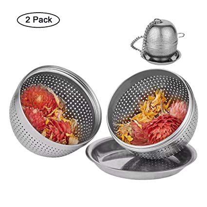2 Pack Tea Ball Infuser Cooking Infuser with Threaded Connection Stainless Steel Tea Strainers with Chain Hook for Brewing Loose Leaf Tea, Spices and Seasoning