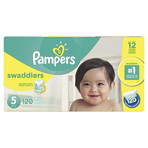 Pampers Diapers Size 5, Swaddlers Disposable Baby Diapers, 120 Count, Economy Pack Plus