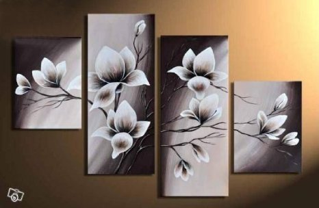 Wieco Art - Elegant Blooming Flowers 4 panels Modern 100% Hand-painted Floral Oil Paintings Artwork on Canvas Wall Art Set for Home Decor