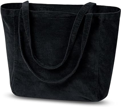 WantGor Large Corduroy Tote Bag, Women Shoulder Handbags Casual Travel Hobo Bag Zipper Shopping Work Bags