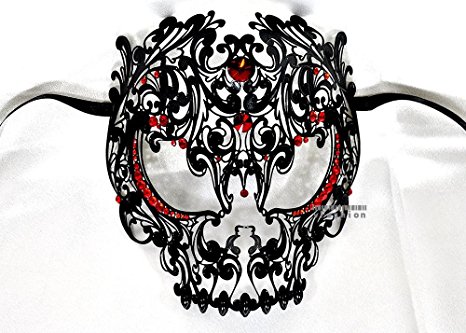 Men Devil Skull Laser Cut Venetian Masquerade Mask with Red Rhinestones Event Party Ball Mardi Gars