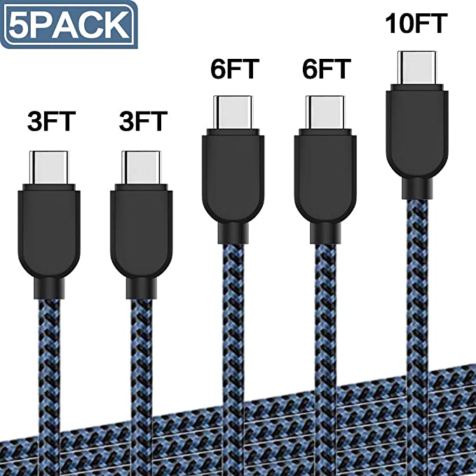 KRISLOG USB C Cable Fast Charging, 5PACK(3ft×2 6ft×2 10ft) USB Type C Cable Braided Cord Compatible with Samsung Galaxy S10 S10E S9 S8 S20 Plus,Note 10 9 8,LG V30 V20 G5 G6 More