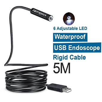 Fantronics 7mm Rigid USB Endoscope Waterproof Snake Microscope Borescope Flexible Inspection Camera with 6 LED and 5M Cable ¡­