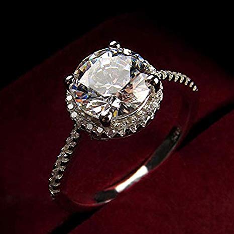 Yuren Womens Vintage White Diamond Silver Engagement Wedding Band Ring (US Code 7)