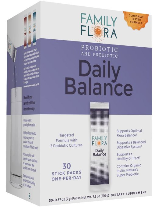 Family Flora Daily Balance Probiotic and Prebiotic Stick-Packs,  30 Count