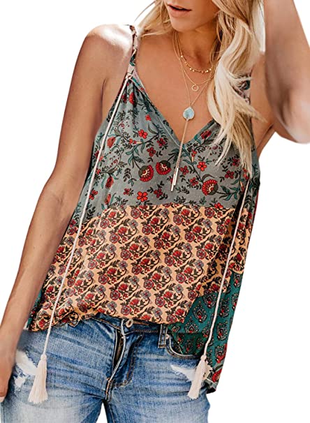 FARYSAYS Women's Casual Boho Floral Print V Neck Long Sleeve Shirts Tops Loose Blouses