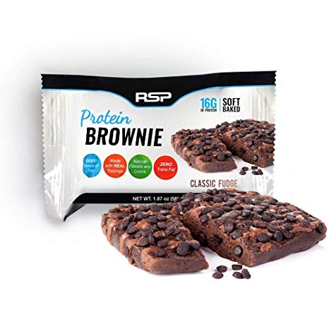 RSP Protein Brownie (12 pk) - 16g of Protein & Gluten Free, Delicious On-The-Go Healthy Snack - Soft Baked Brownie & High Protein Snack, Classic Fudge