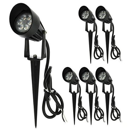 LEDwholesalers Low Voltage LED Outdoor Landscape Garden Metal Spot Light Fixture with Built-In Shade 12V AC/DC 7W (6-Pack), Warm White, 3753WWx6