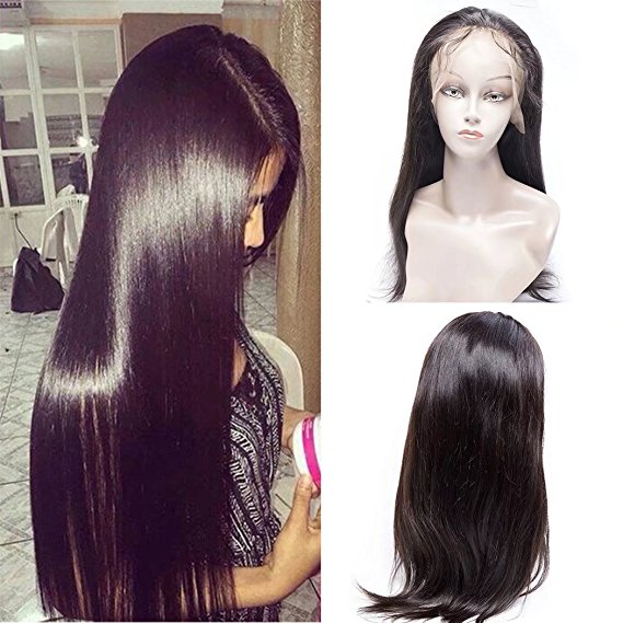 Brazilian Remy Human Hair Straight Lace Front Wigs 130% Density Brazilian Remy Human Hair Adjustable Wigs with Baby Hair for Black Women (18inch, Straight)