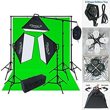 Linco Lincostore 2000 Watt Photo Studio Lighting Kit With 10x20 feet Backdrop and Background Stand Photography Studio Flora X Fluorescent 4-Socket Light Bank and Auto Pop-Up Softbox