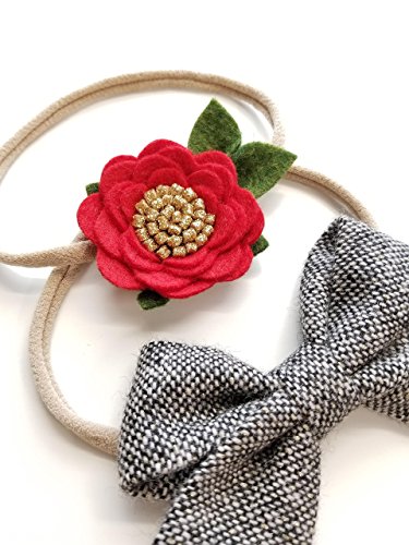 Mustard, Red or White Rosette and Wool Baby Bows headbands