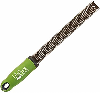 Premium Stainless Steel Cheese Grater and Lemon Zester Microplane Style with Green Ergonomic Handle by Viapure Living