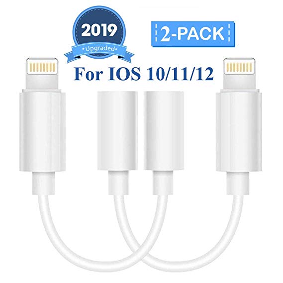 Lighting to 3.5mm Headphone Jack Adapter AUX Cable Compatible with X/Xs/Xs Max/XR 7/8/8Plus iOS 10/11/12 Plug and Play 2Pack