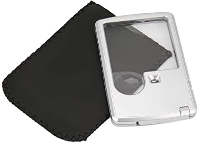 Credit Card Size Magnifier, Pocket Square Magnifier 2 in 1 3X 6X Lens Reading Magnifying Glass LED Light with Leather Case