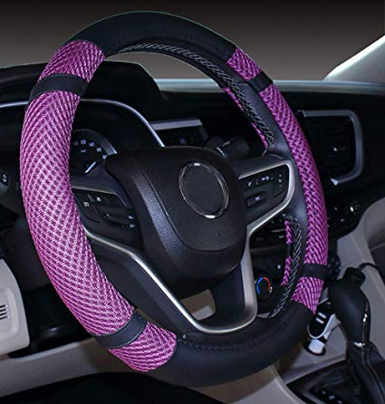 Steering Wheel Cover Microfiber Leather and Viscose, Breathable, Anti-Slip, Odorless, Warm in Winter and Cool in Summer, Universal (14''-14.25'', Purple)