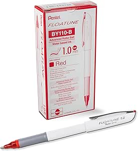 Pentel Floatune Rollerball, 1.0mm Bold Point, Red Ink, Box of 12 (BY110-B)