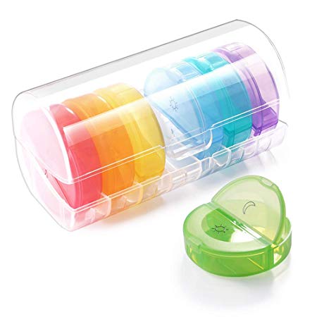 Pill Box Organiser AM/PM 7 Day, Opret Tablet Planner Weekly Twice a Day with 14 Compartments for Vitamin Fish Oils Medicine BPA Free