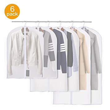 Cysmile Pack of 6 PEVA Breathable Clothes Covers,Dustproof and Damp-proof Clothes Bags with Full Zipper for Dress,Suit,Coat etc