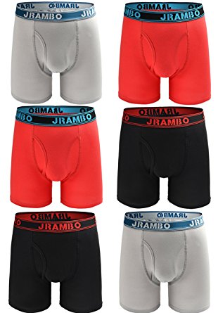 JRAMBO Men's Underwear Soft Cotton Boxer Briefs with Elastic Waistband (6-Pack)
