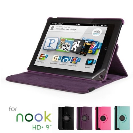 GMYLE(R) Purple 360 Degree Rotating PU leather Folio Stand Case Cover for Nook HD  Plus 9 inches Barnes & Noble e-book Reader Tablet (Multi Angle- Vertical / Horizontal and Wake up Sleep Function)