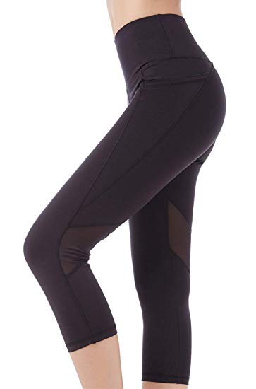 Picotee Women's Yoga Pants High Waist Workout Capri Leggings Sports Running Active Tights w Side Pocket