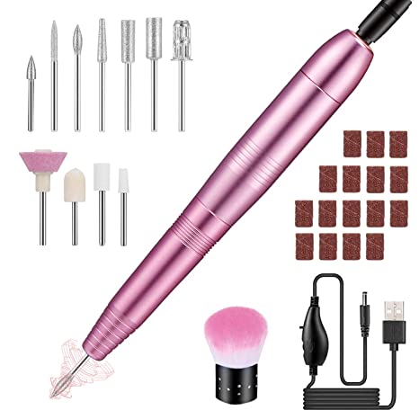 Portable Electric Nail Drill Professional Nail Drill Kit For Acrylic, Gel Nails, Manicure Pedicure Polishing Shape Tools with 11Pcs Nail Drill Bits and 16 Sanding Bands